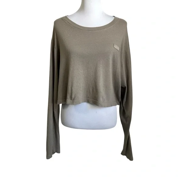Set Active Womens Lot Of 2 Crop Long Sleeve T Shirt Sz Large Brown Tan Relaxed - Picture 2 of 16